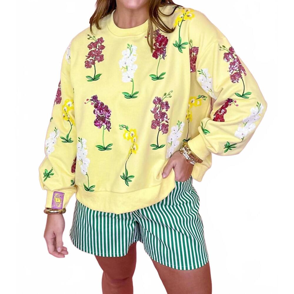 NEW QUEEN OF SPARKLES multi iris sweatshirt in yellow - Picture 1 of 8